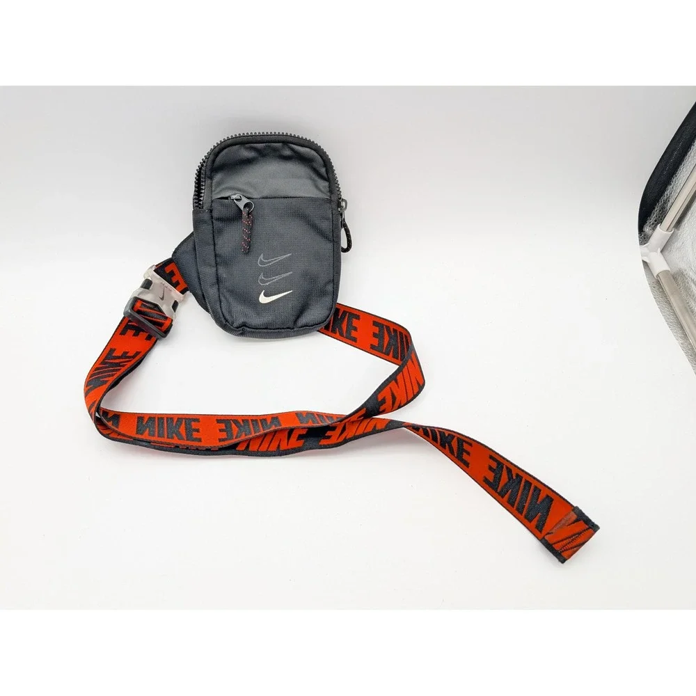 Nike Heritage Crossbody Sling Bag Unisex Small Black/Orange Mesh BA5871 010
